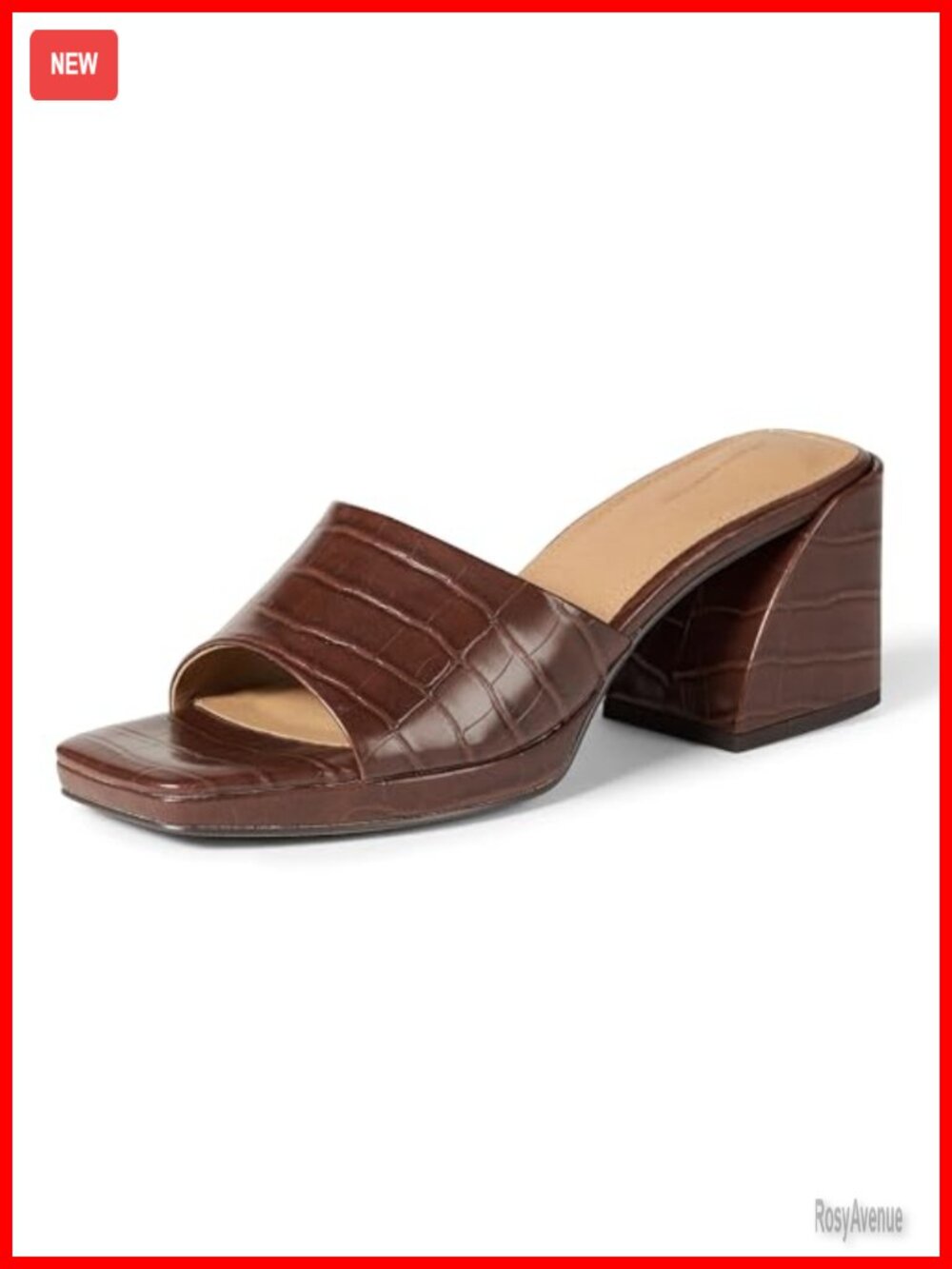 Women's Platform Mule Sandals with Sturdy Block Heel, Faux Leather
